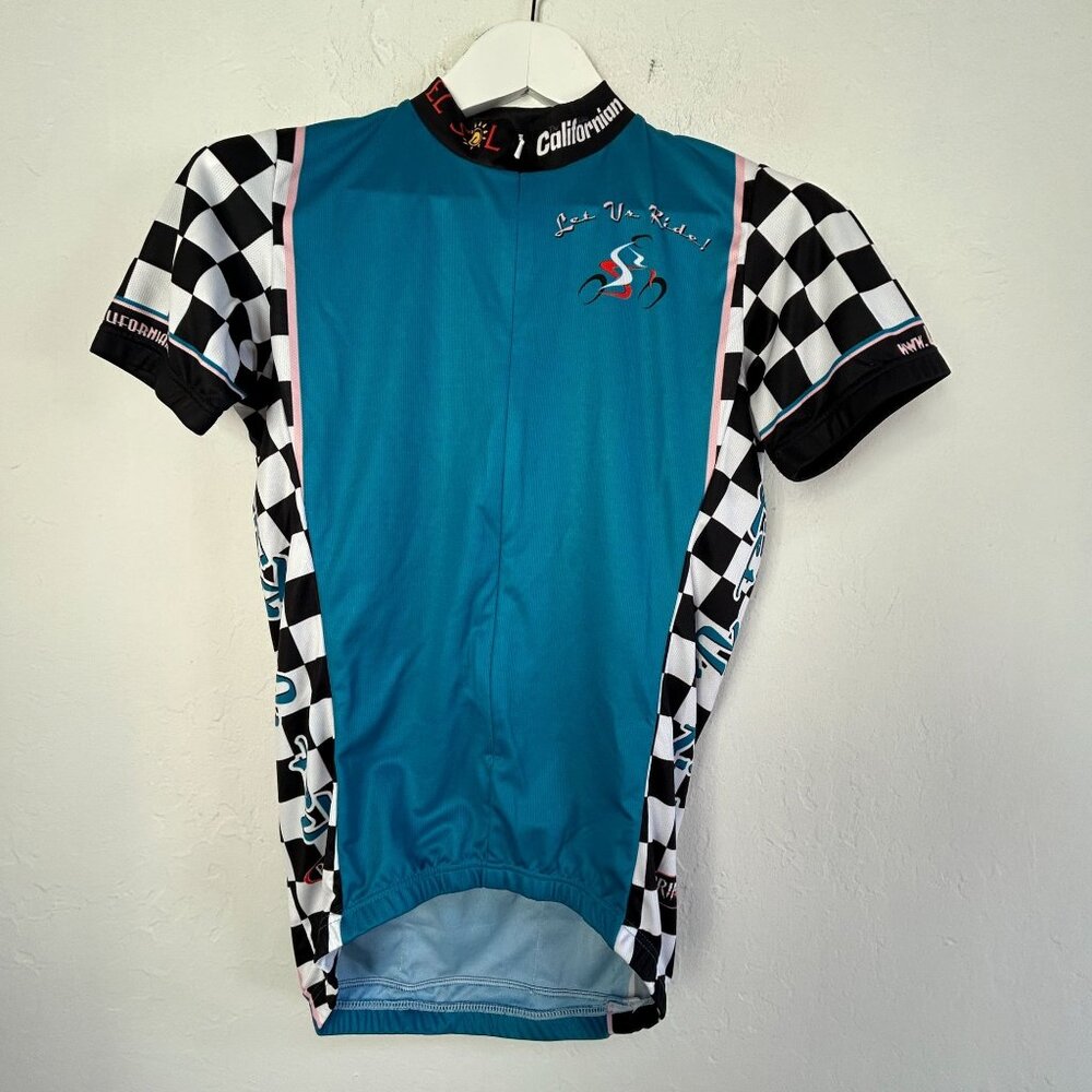 Primal Wear Cycling Jersey Let Us Ride! California Checkered Mens Small Blue